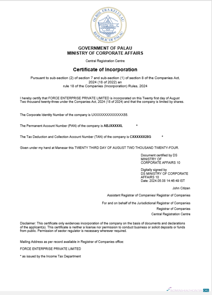 Realistische Herunterladen Palau Geschäftlich Registration Certificate Word und PDF Vorlage Photoshop Vorlage