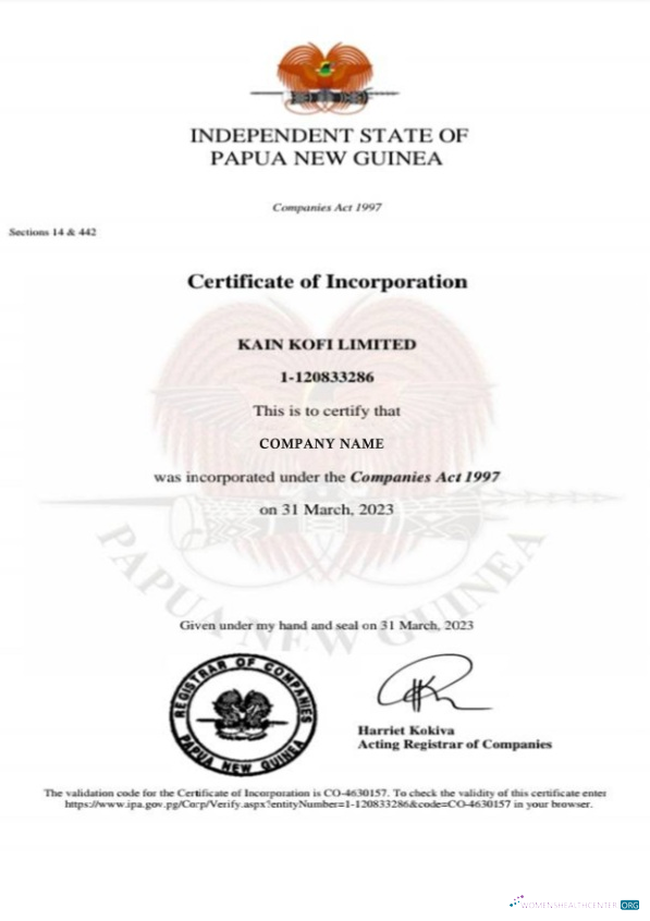Premium Herunterladen Papua-Neuguinea Certificate von Incorporation Photoshop Vorlage