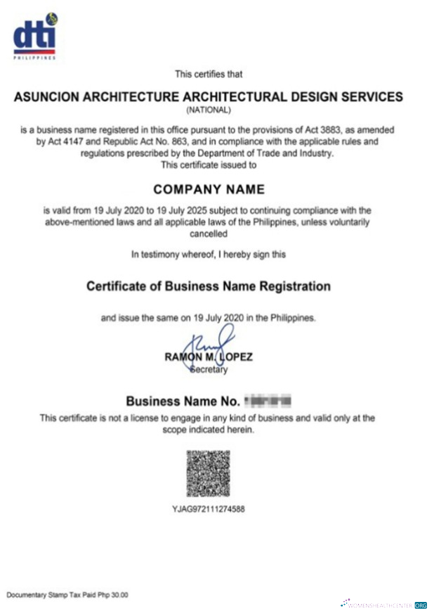 Editierbare Herunterladen Philippinen Certificate von Geschäftlich Name Registration Photoshop Vorlage