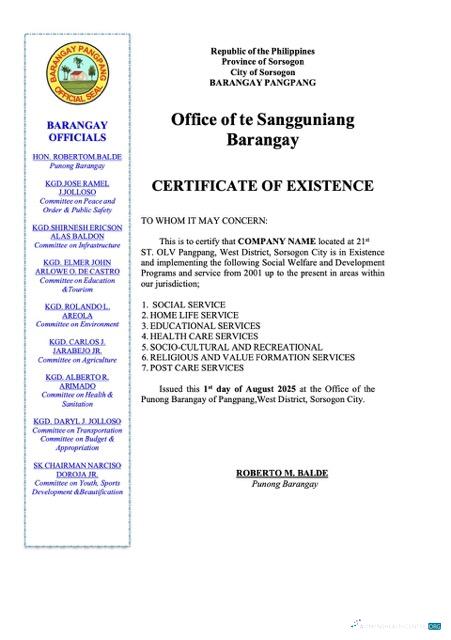 Editierbare Herunterladen Philippinen Certificate von Existence Word und PDF Vorlage Photoshop Vorlage