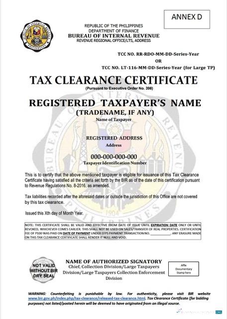 Professionelle Herunterladen Philippinen Tax Clearance Certificate Word und PDF Vorlage Photoshop Vorlage