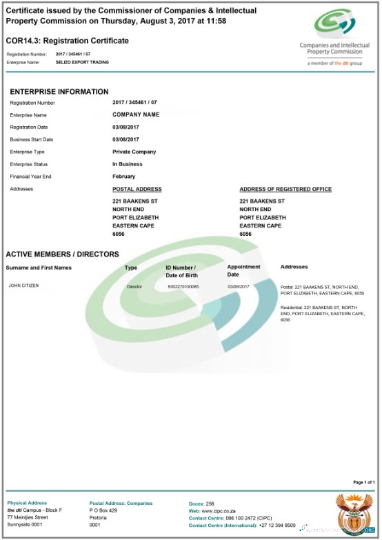 Realistische Herunterladen Südafrika Registration Certificate Photoshop Vorlage