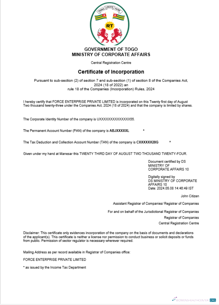 Realistische Herunterladen Togo Geschäftlich Registration Certificate Word und PDF Vorlage Photoshop Vorlage
