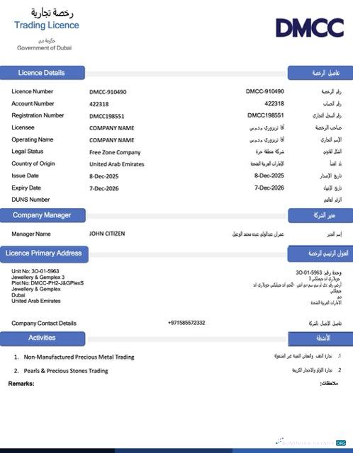 Professionelle Herunterladen UAE Dubai Trading License Word und PDF Vorlage, Version 2 Photoshop Vorlage