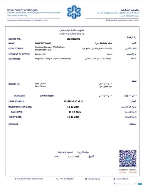 Professionelle Herunterladen UAE Sharjah License Certificate Word und PDF Vorlage Photoshop Vorlage