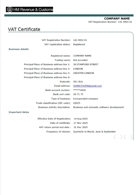 Premium Herunterladen UK VAT Certificate Word und PDF Vorlage Photoshop Vorlage