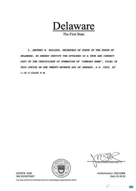 Realistische Herunterladen USA Delaware Registration Certificate Word und PDF Vorlage Photoshop Vorlage