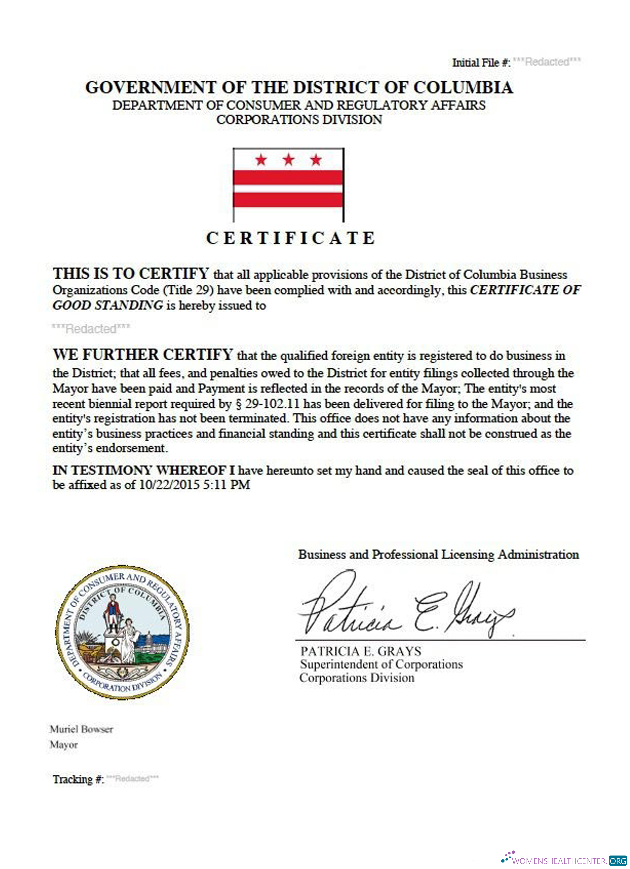 Premium Herunterladen USA Bezirk von Columbia Certificate von Good Standing Photoshop Vorlage