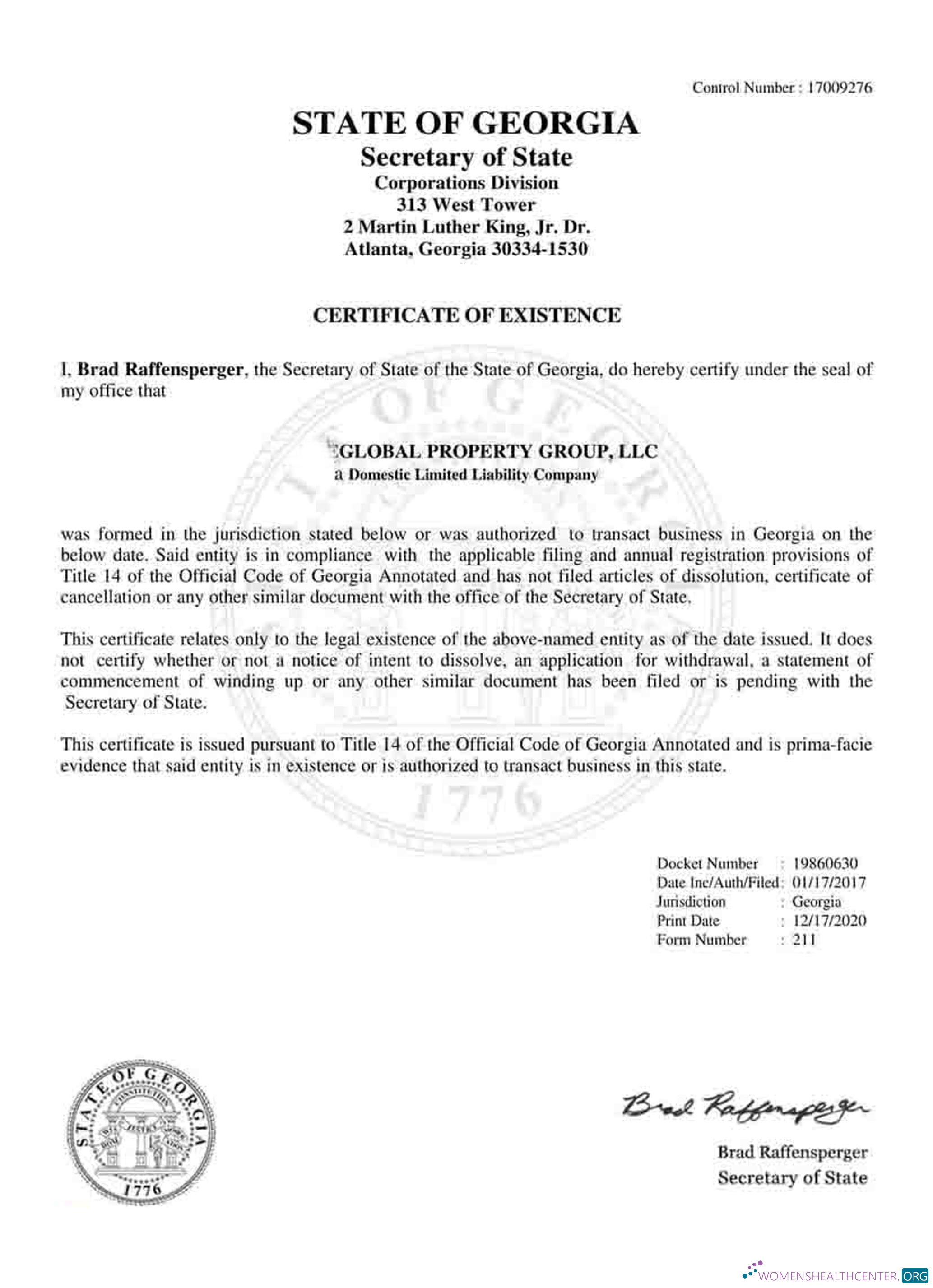 Hochwertige Herunterladen USA Georgien Certificate von Good Standing Photoshop Vorlage
