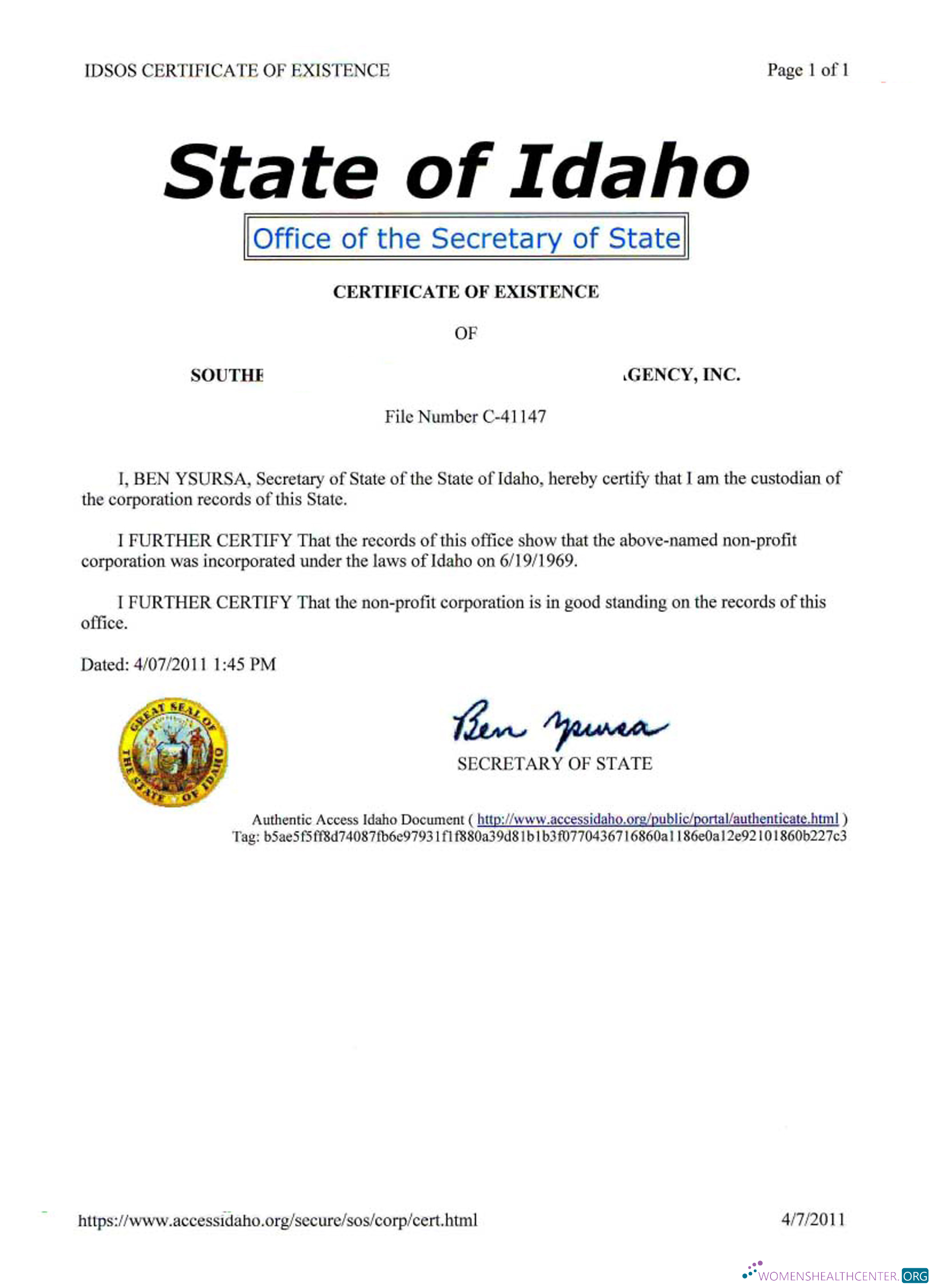 Professionelle Herunterladen USA Idaho Certificate von Good Standing Photoshop Vorlage
