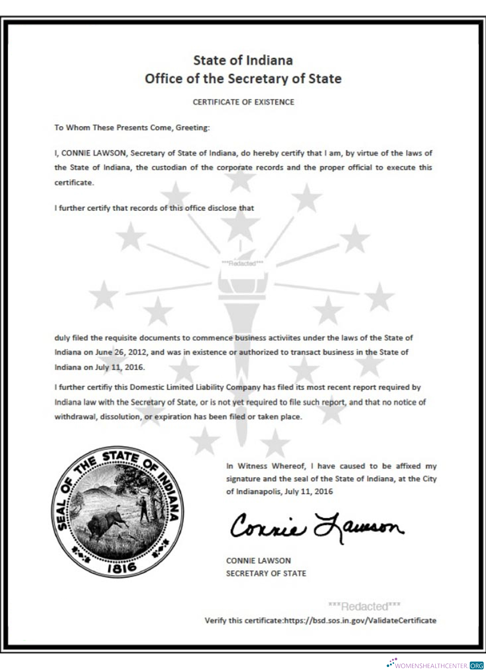 Realistische Herunterladen USA Indiana Certificate von Good Standing Photoshop Vorlage