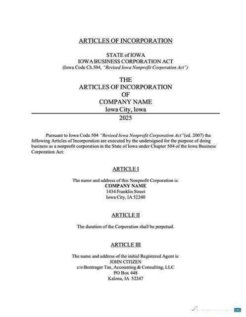 Professionelle Herunterladen USA Iowa Articles von Incorporation Word und PDF Vorlage Photoshop Vorlage