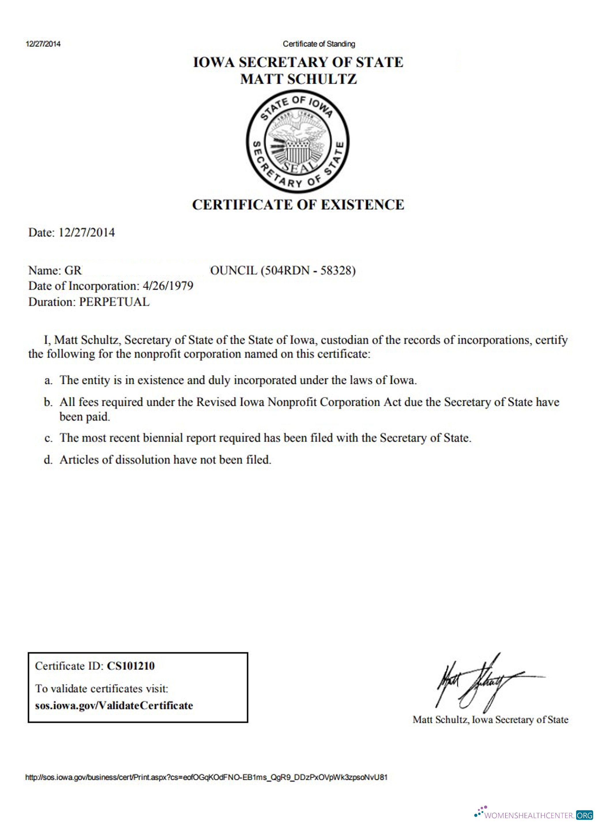 Hochwertige Herunterladen USA Iowa Certificate von Good Standing Photoshop Vorlage