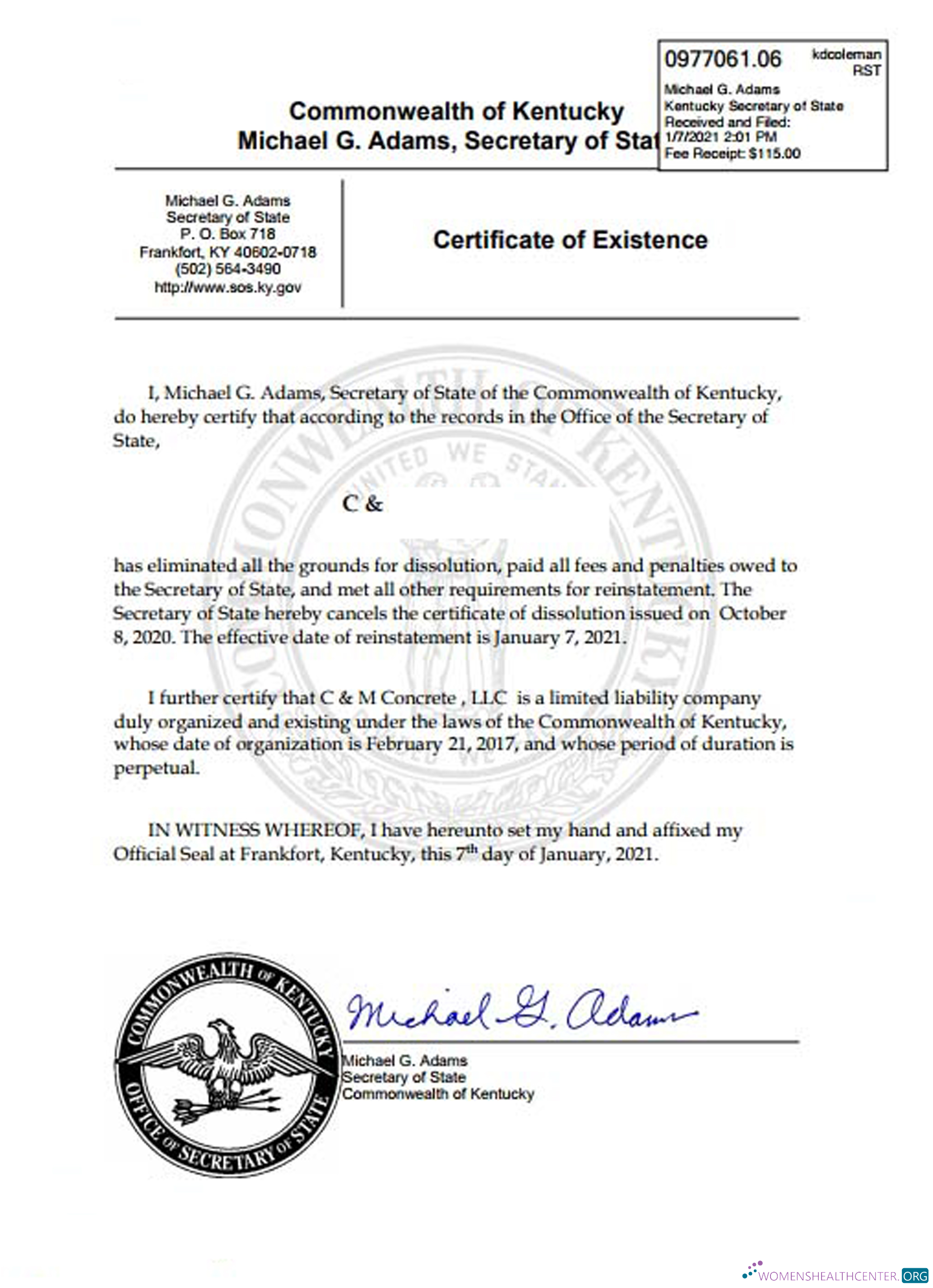 Hochwertige Herunterladen USA Kentucky Certificate von Good Standing Photoshop Vorlage
