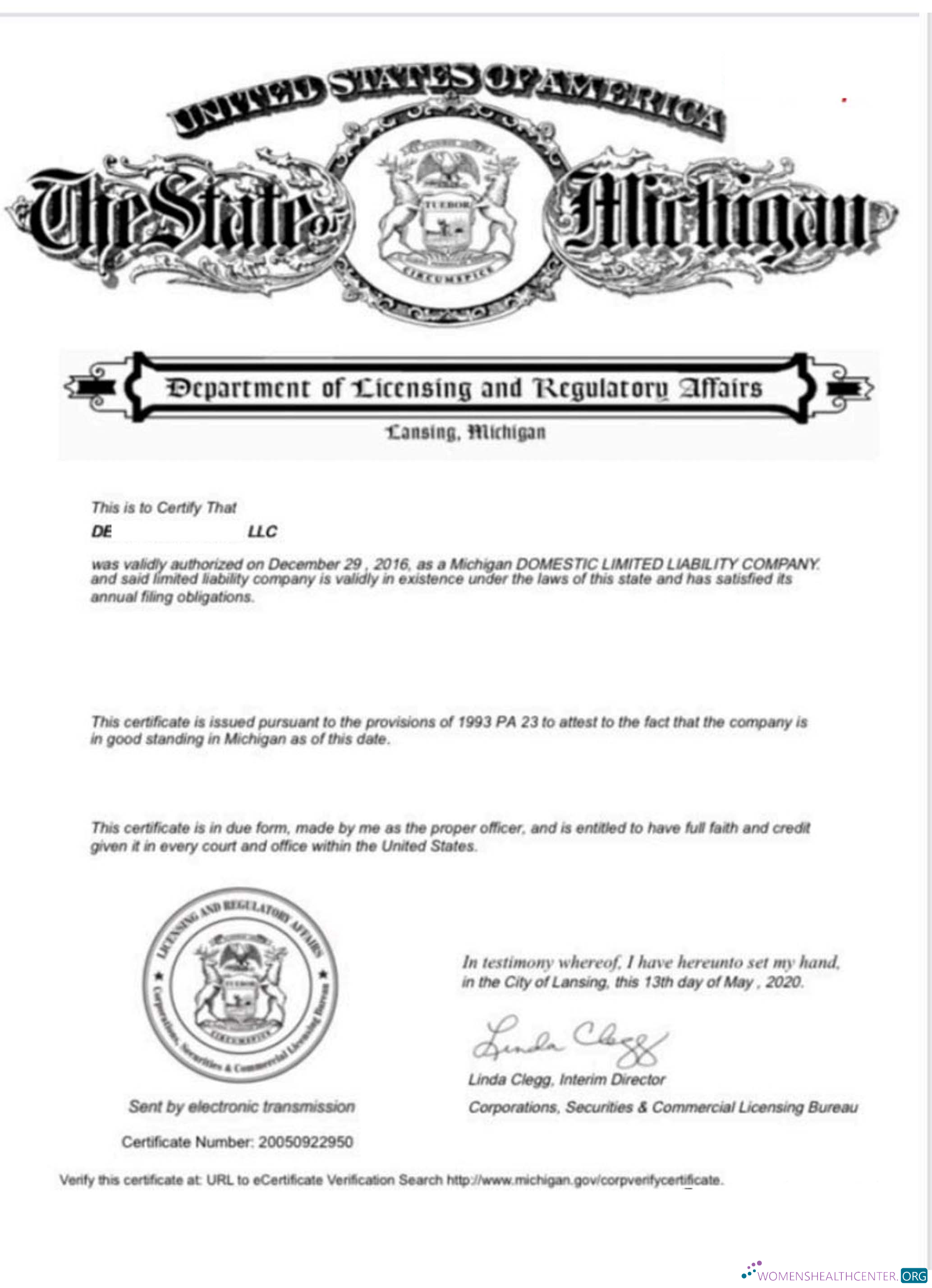 Hochwertige Herunterladen USA Michigan Certificate von Good Standing Photoshop Vorlage