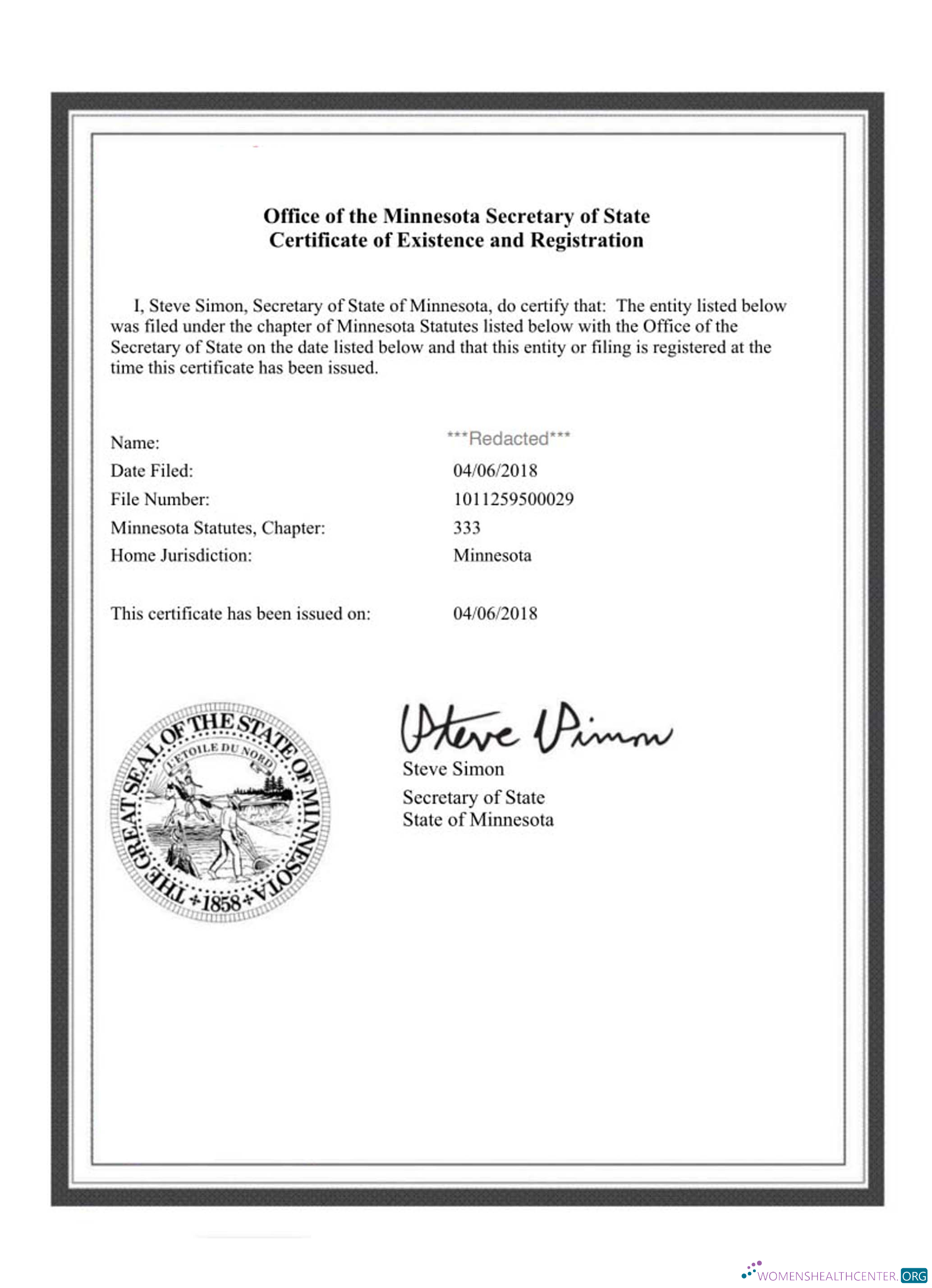 Hochwertige Herunterladen USA Minnesota Certificate von Good Standing Photoshop Vorlage