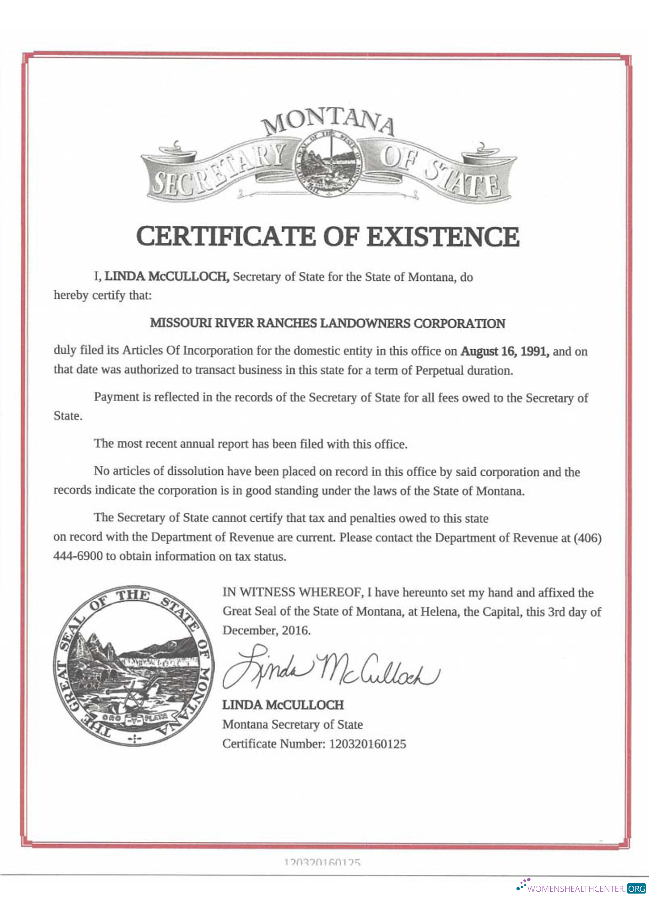 Hochwertige Herunterladen USA Montana Certificate von Good Standing Photoshop Vorlage