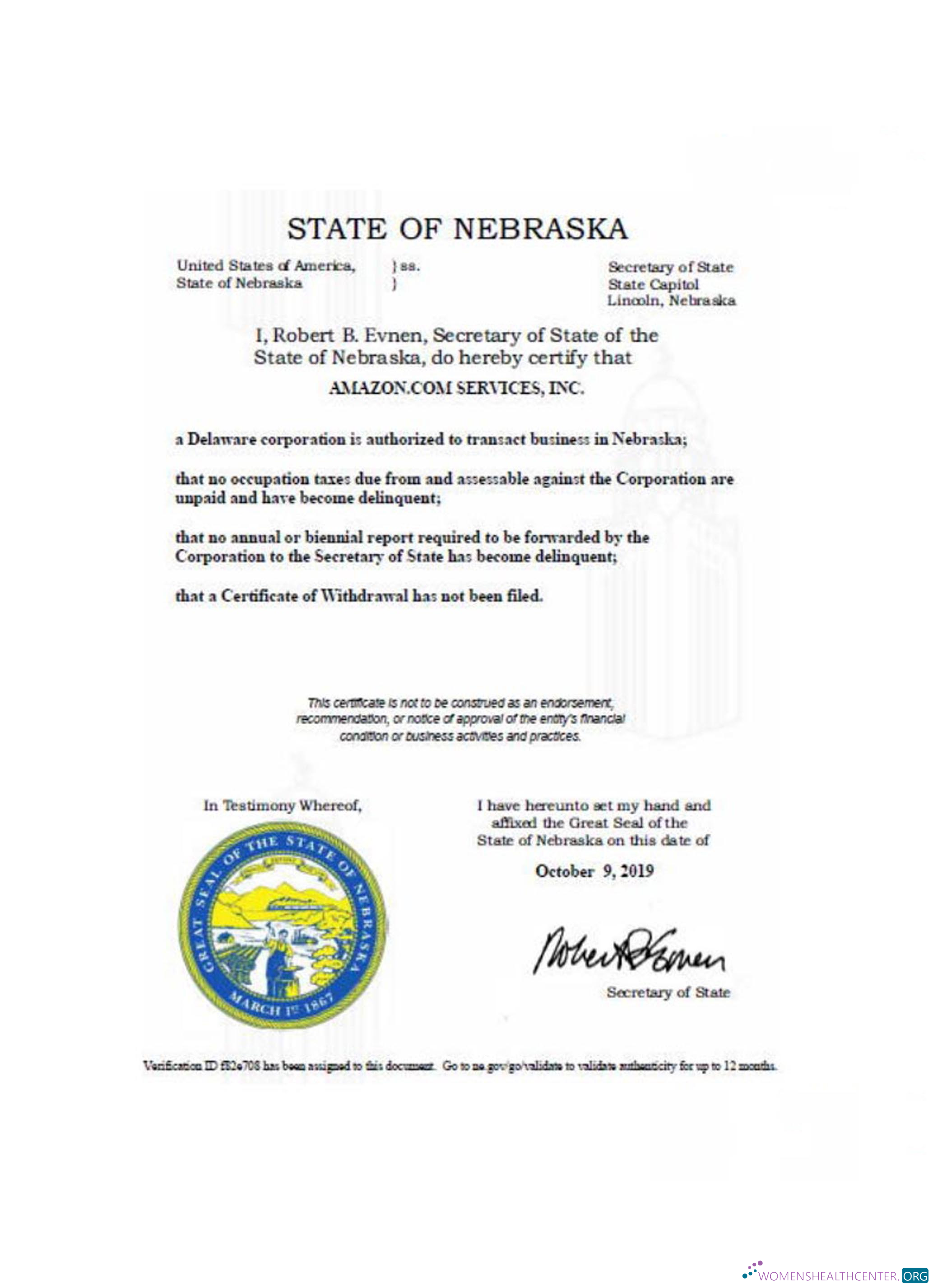 Realistische Herunterladen USA Nebraska Certificate von Good Standing Photoshop Vorlage