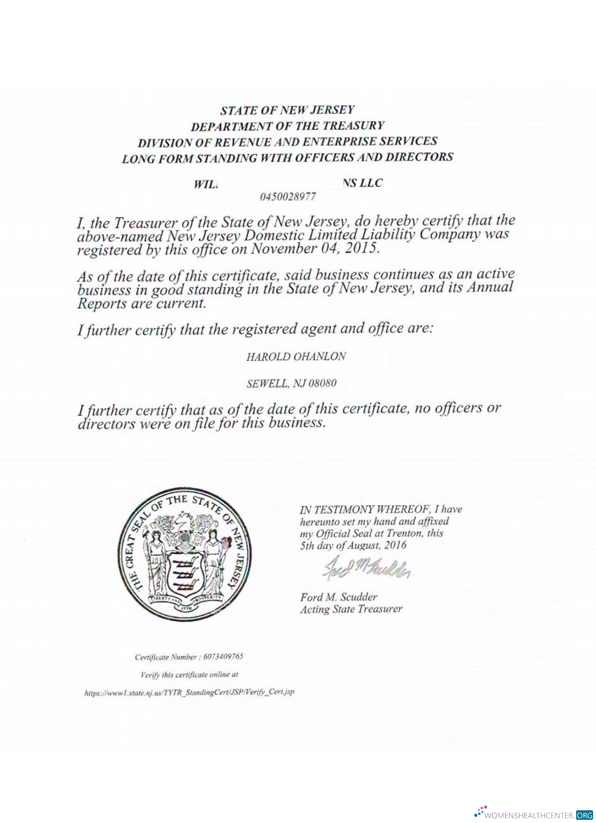 Professionelle Herunterladen USA Neu Jersey Certificate von Good Standing Photoshop Vorlage