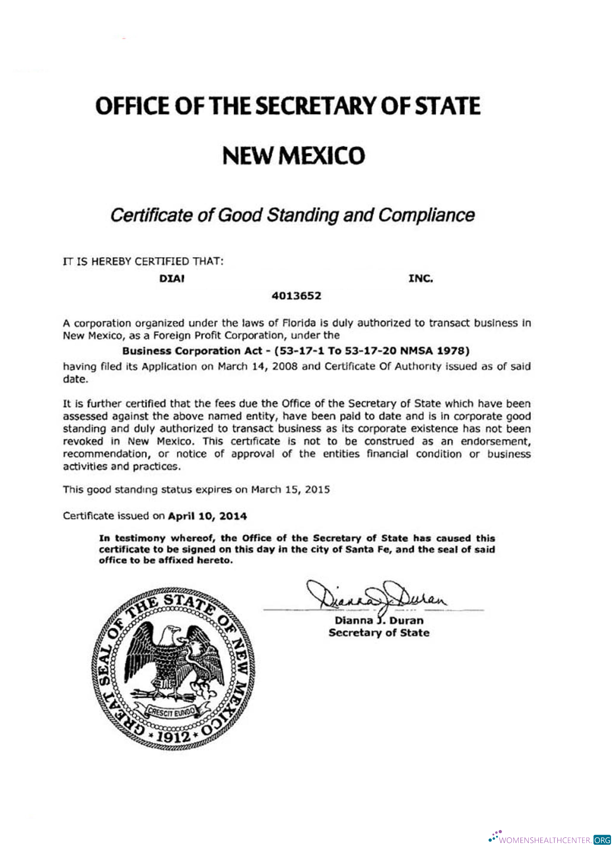 Premium Herunterladen USA Neu Mexiko Certificate von Good Standing Photoshop Vorlage