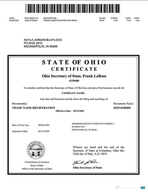 Realistische Herunterladen USA Ohio Trade Name Registration Word und PDF Vorlage Photoshop Vorlage