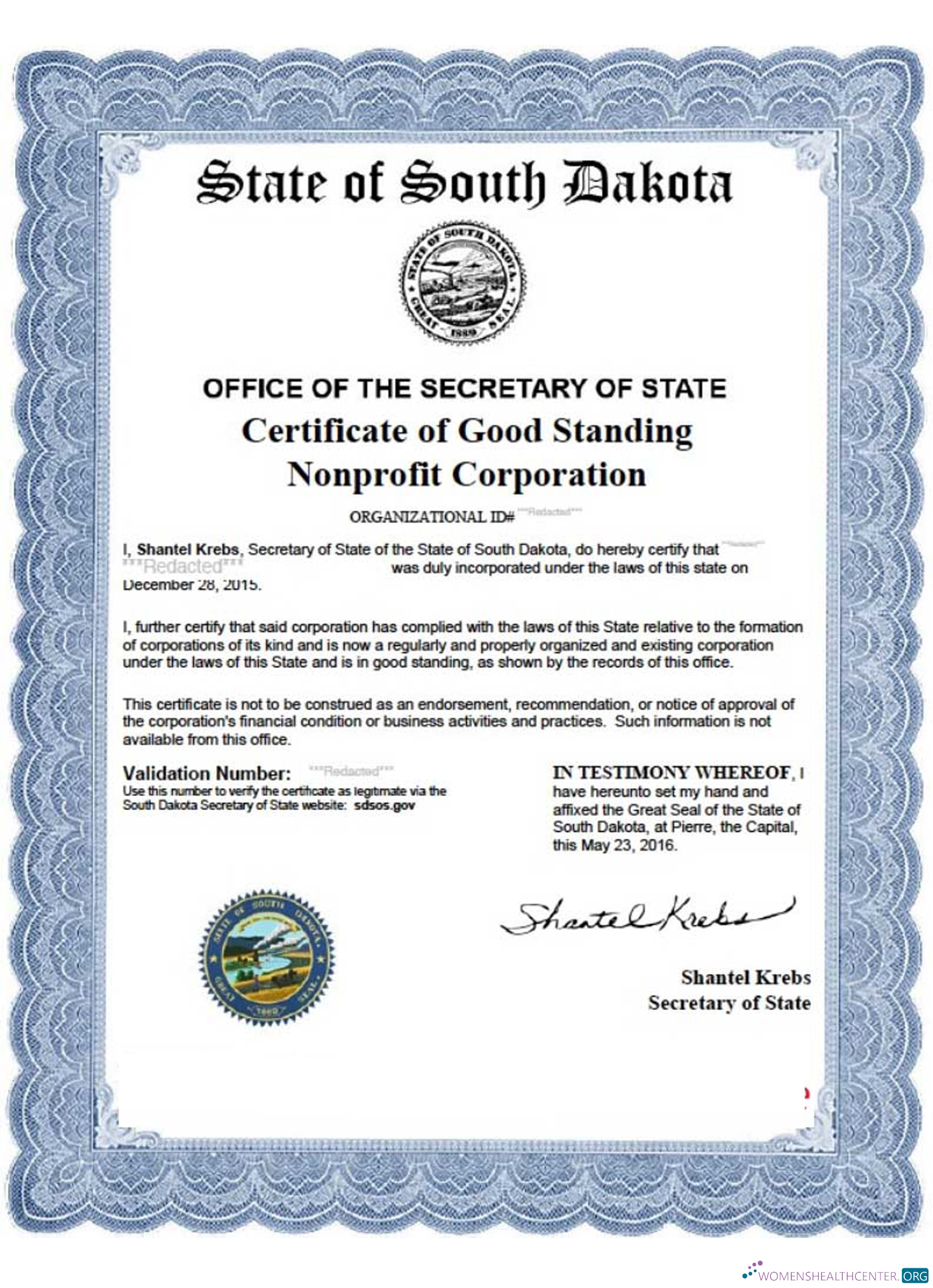 Realistische Herunterladen USA Süd Dakota Certificate von Good Standing Photoshop Vorlage