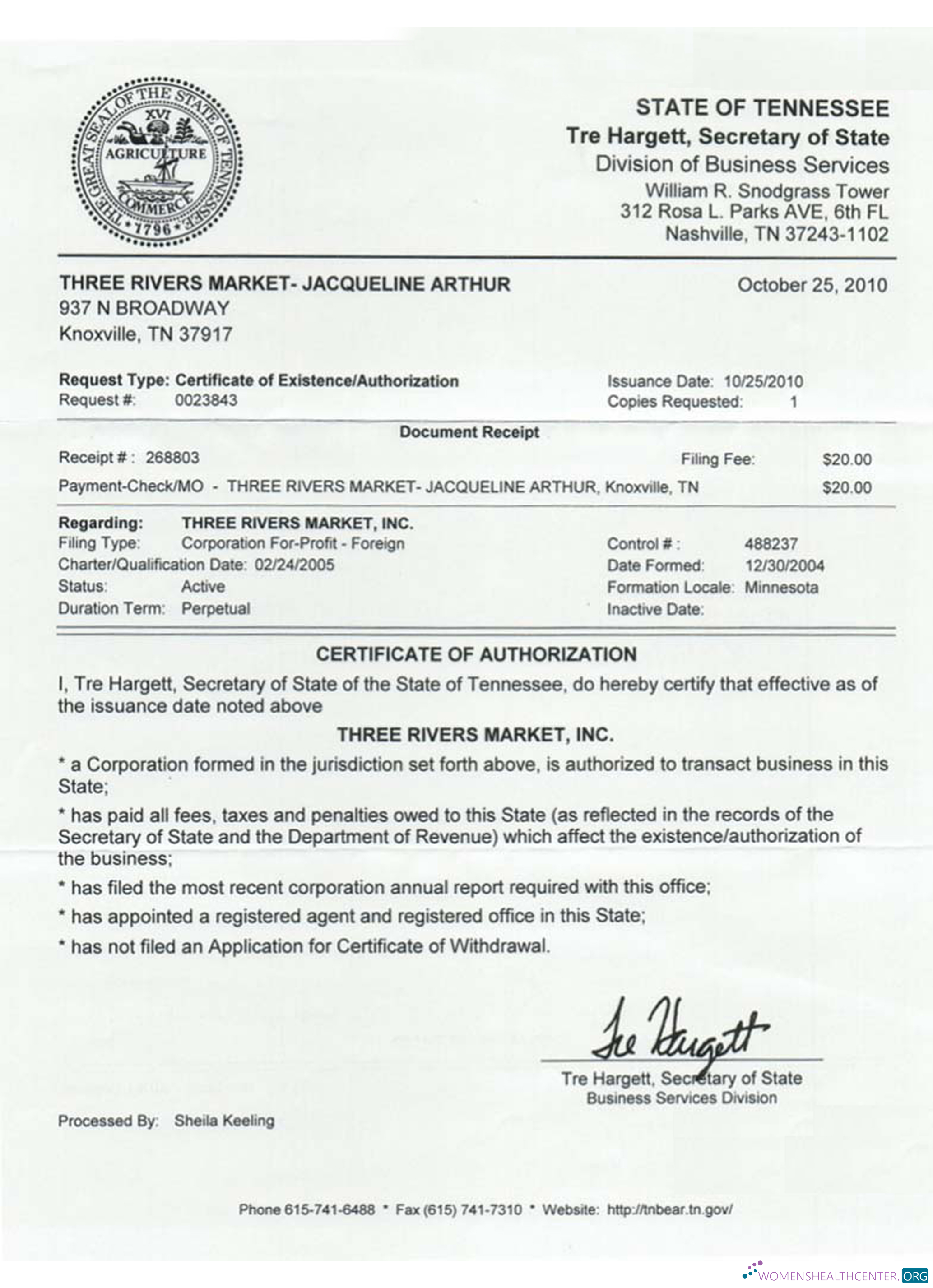 Editierbare Herunterladen USA Tennessee Certificate von Good Standing Photoshop Vorlage