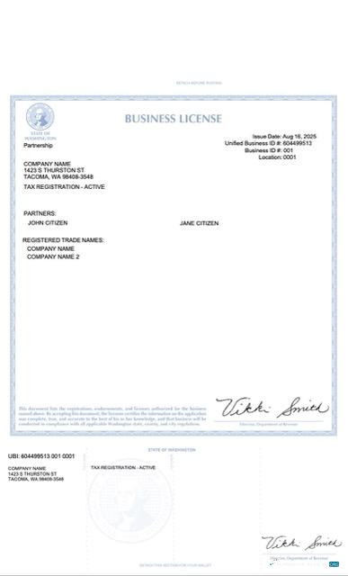 Editierbare Herunterladen USA Washington Geschäftlich License Word und PDF Vorlage Photoshop Vorlage