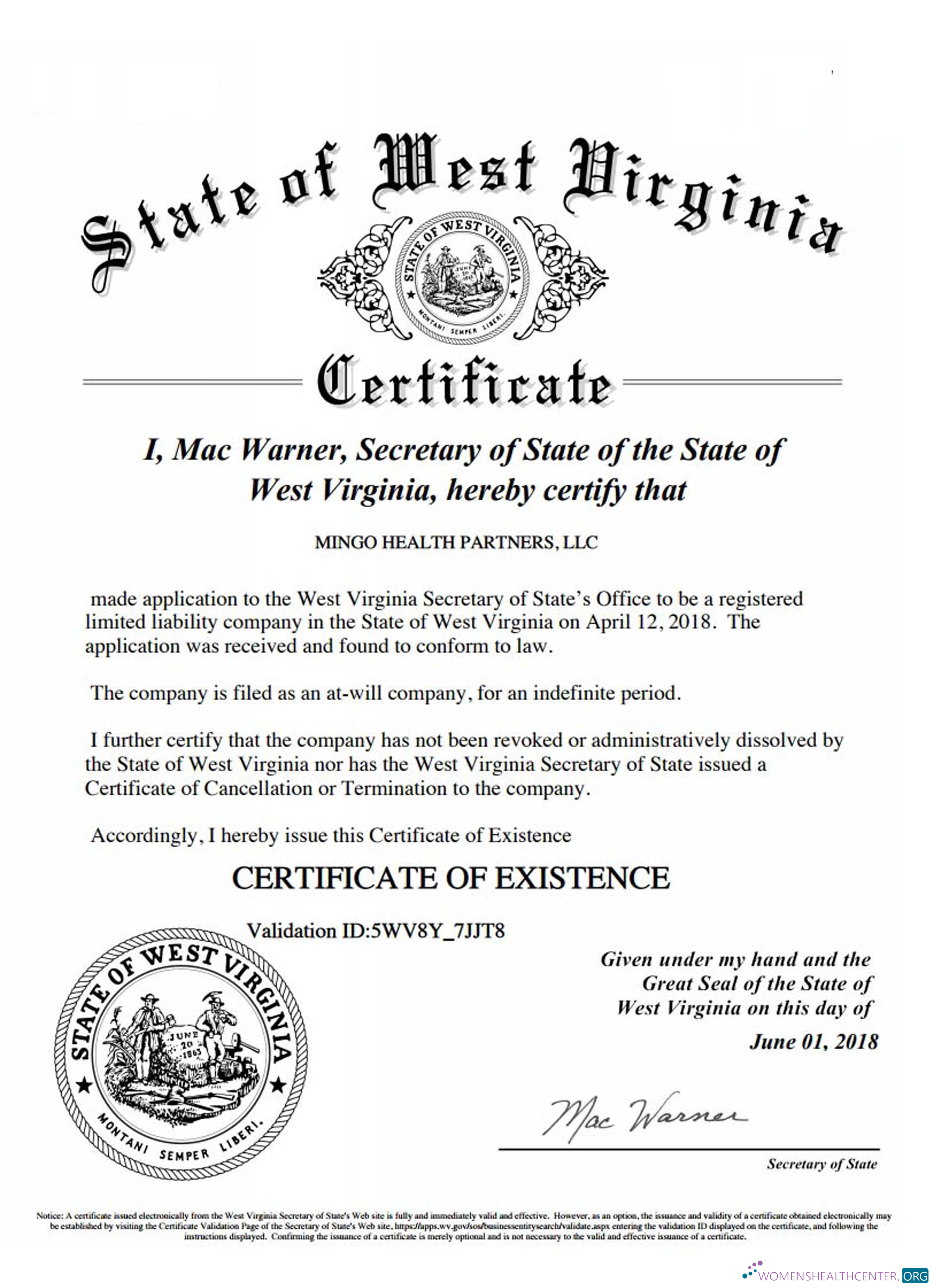 Realistische Herunterladen USA West Virginia Certificate von Good Standing Photoshop Vorlage