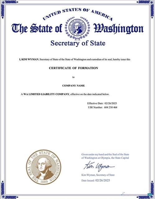Editierbare Herunterladen USA Certificate von Formation Word und PDF Vorlage Photoshop Vorlage