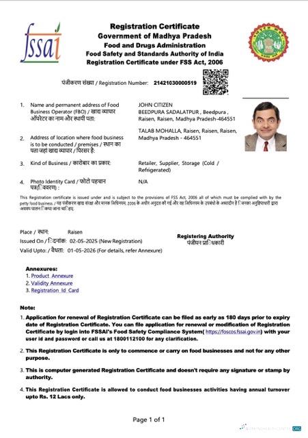 Editierbare Indien Madhya Pradesh Registration Certificate Word und PDF Vorlage