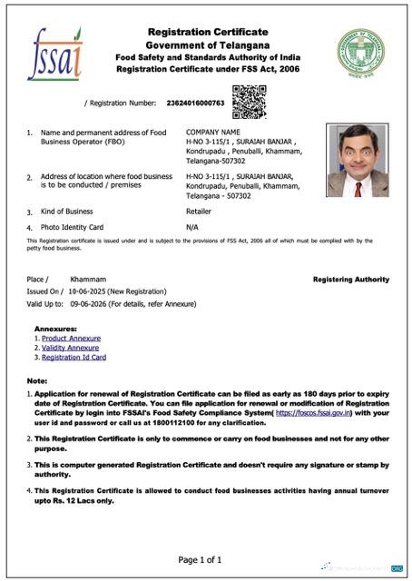Realistische Indien Telangana Unternehmen Registration Certificate Word und PDF Vorlage