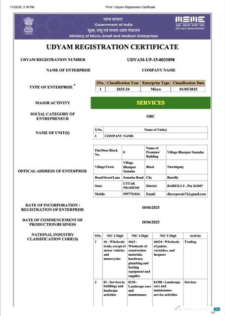 Editierbare Indien Udyam Registration Certificate Word und PDF Vorlage, Version 4