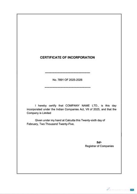 Premium Indien Certificate von Incorporation Word und PDF Vorlage, Version 4