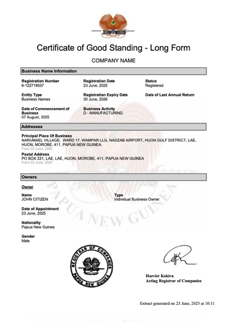 Premium Neu Guinea Certificate von Good Standing Word und PDF Vorlage, Version 2