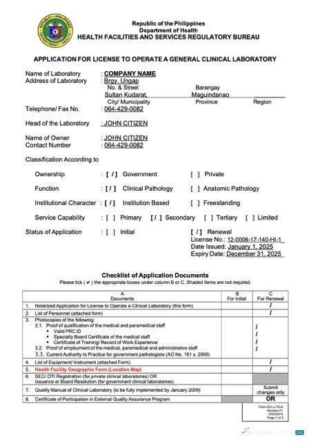 Realistische Philippinen Application für License To Operate Word und PDF Vorlage