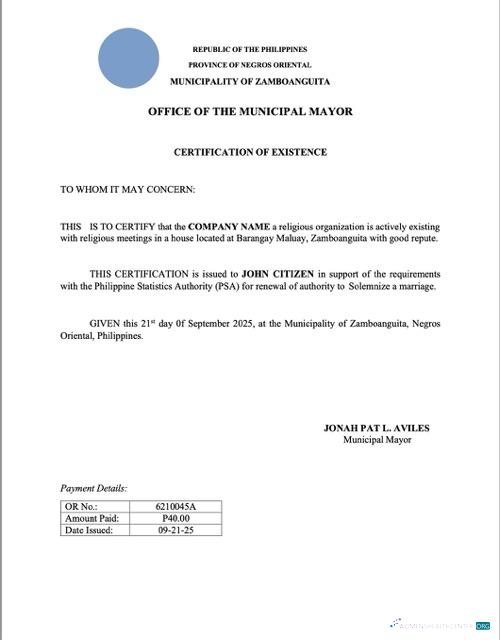 Editierbare Philippinen Certificate von Existence Word und PDF Vorlage, Version 2