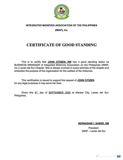 Editierbare Philippinen Certificate von Good Standing Word und PDF Vorlage, Version 2