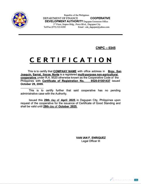 Premium Philippinen Certificate von Good Standing Word und PDF Vorlage, Version 3