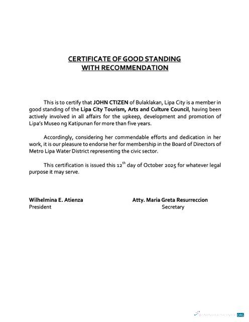 Premium Philippinen Certificate von Good Standing Word und PDF Vorlage, Version 9