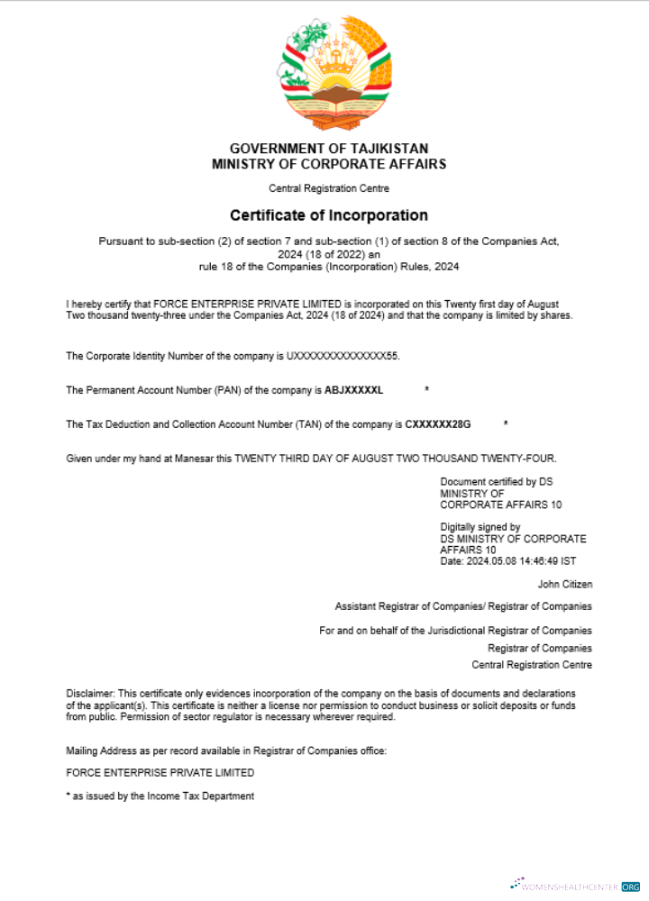 Professionelle Tadschikistan Geschäftlich Registration Certificate Word und PDF Vorlage (1)