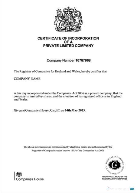 Professionelle UK Certificate von Incorporation von A Privat GmbH Unternehmen Word und PDF Vorlage