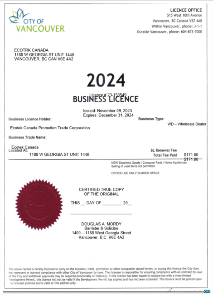 Premium USA Stadt von Vancouver Certificate von Geschäftlich Licence Word und PDF Vorlage