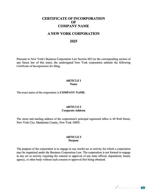 Editierbare USA Neu York Certificate von Incorporation Word und PDF Vorlage, Version 2