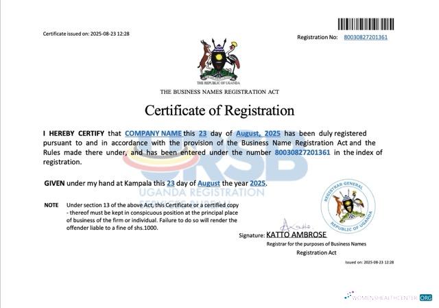 Realistische Uganda Geschäftlich Name Registration Certificate Word und PDF Vorlage