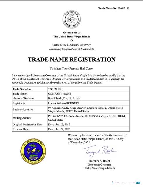 Hochwertige Virgin Insel Trade Name Registration Certificate Word und PDF Vorlage