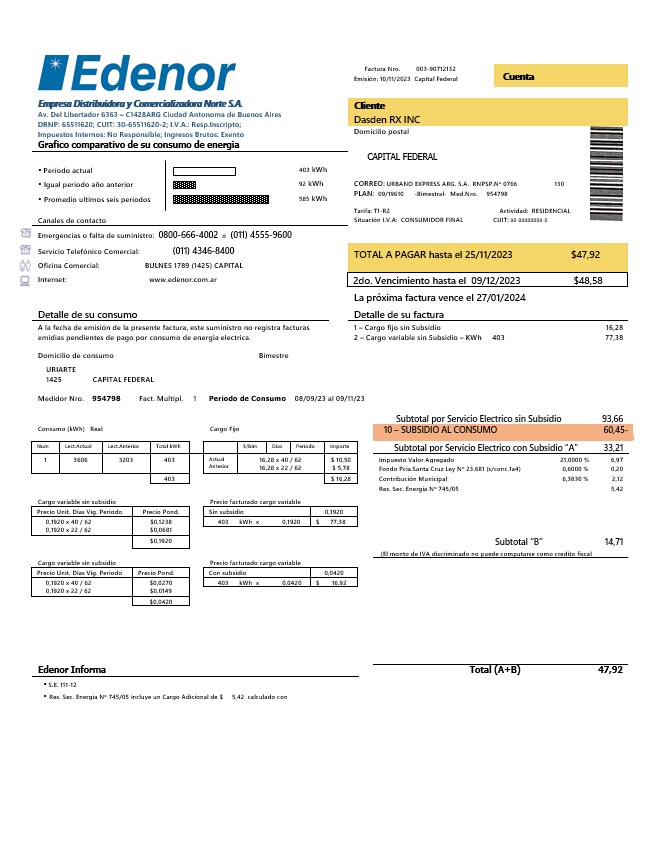 Premium Argentinien Edenor Easy To Fill Geschäftlich Nebenkostenabrechnung Vorlage in Word und PDF Format