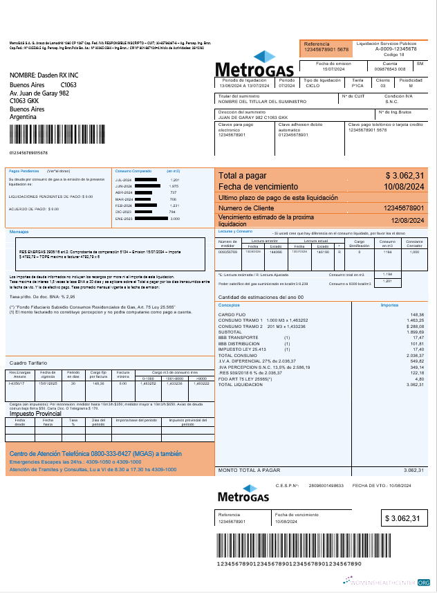 Editierbare Argentinien Metrogas Easy To Fill Geschäftlich Nebenkostenabrechnung Vorlage in Word und PDF Format