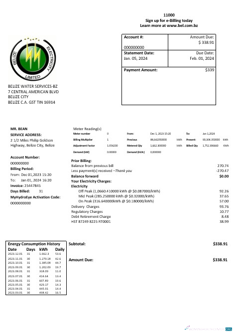 Realistische Belize Strom GmbH Strom Geschäftlich Nebenkostenabrechnung Vorlage in Word und PDF Format