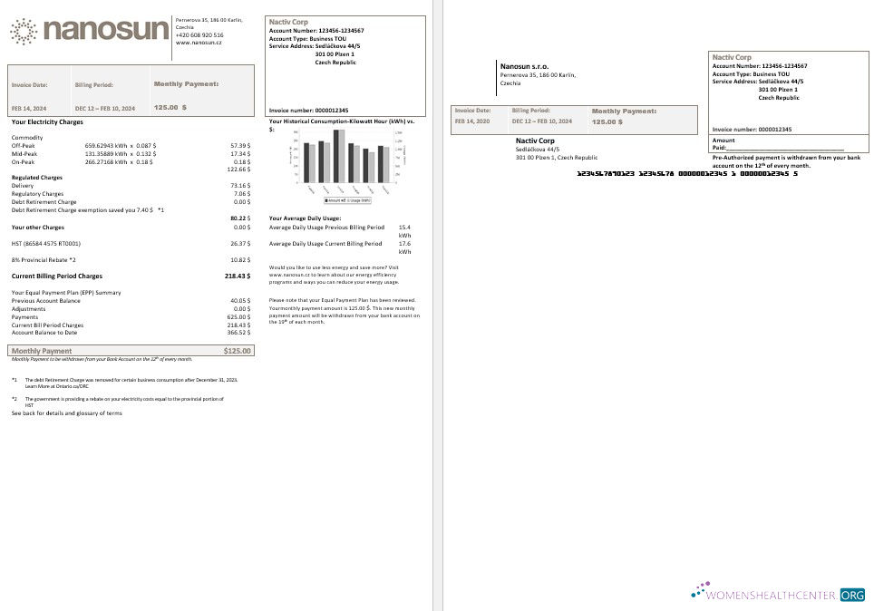 Hochwertige Tschechien Republik Nanosun Sro Geschäftlich Nebenkostenabrechnung Vorlage in Word in Pfd Formats